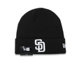 San Diego Padres New Era MLB Basic Cuffed Knit Beanie Hat Black Crown/Cuff White Logo (Solid Color)
