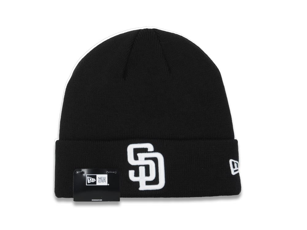 San Diego Padres New Era MLB Basic Cuffed Knit Beanie Hat Black Crown/Cuff White Logo (Solid Color)