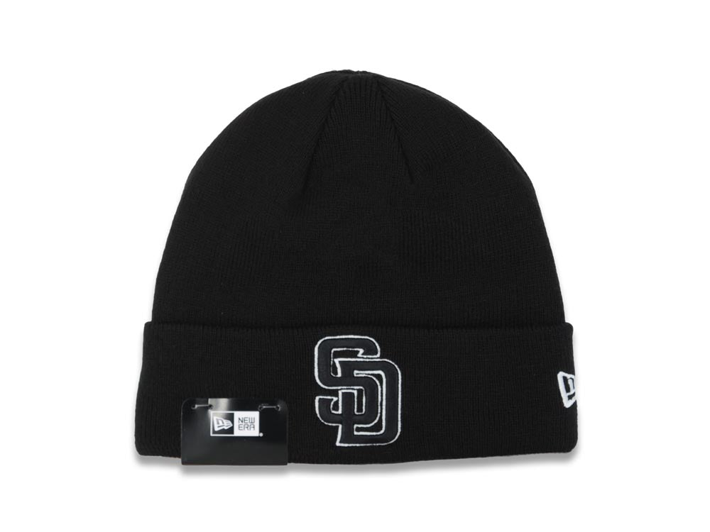 San Diego Padres New Era MLB Cuffed Basic Knit Hat Black Crown/Cuff Black/White Logo (Solid Color)