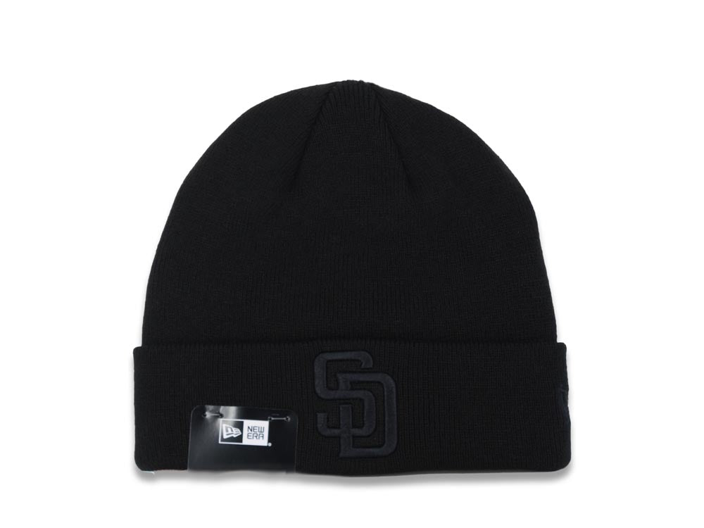 San Diego Padres New Era MLB Cuffed Knit Beanie Hat Black Crown/Cuff Black Logo (Solid Color)
