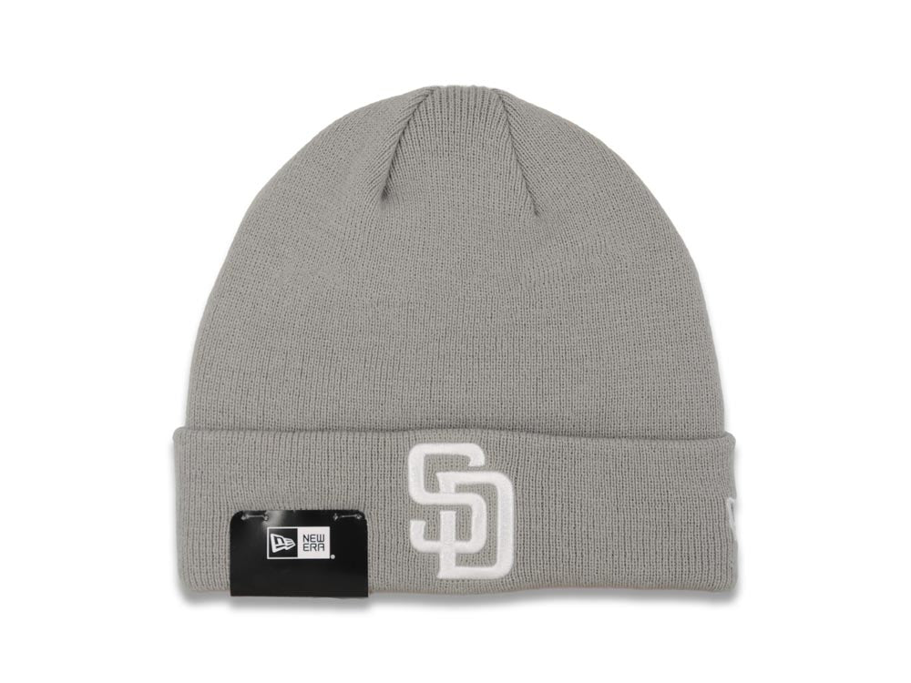 San Diego Padres New Era MLB Basic Cuffed Knit Beanie Hat Gray Crown/Cuff White Logo (Solid Color)