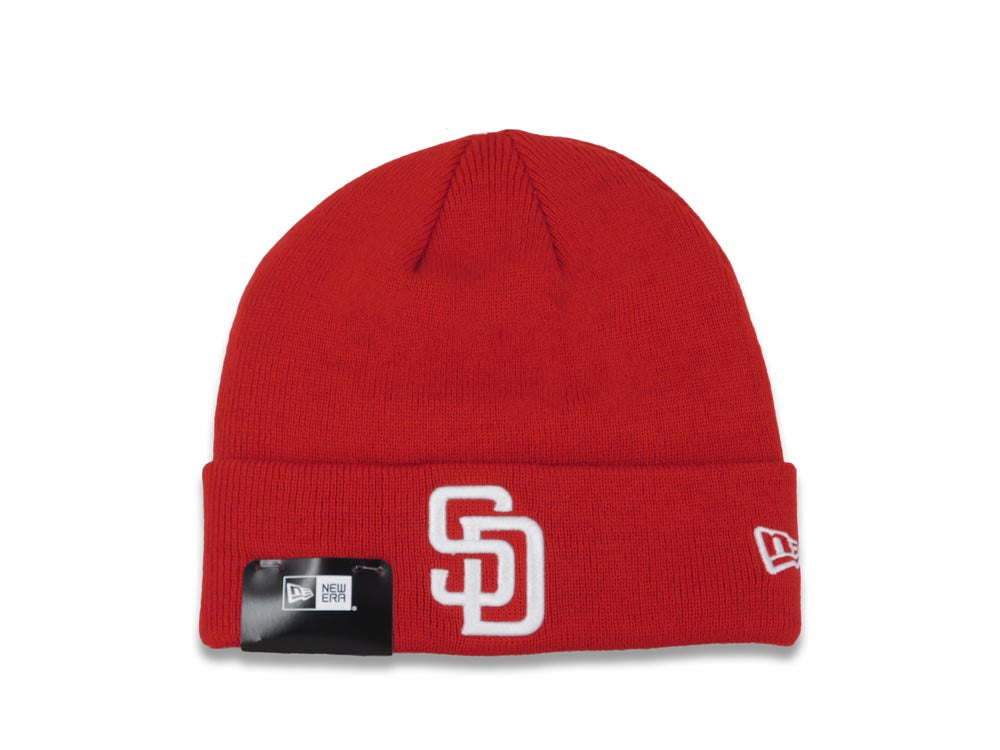 San Diego Padres New Era MLB Cuffed Basic Knit Beanie Hat Red Crown/Cuff White Logo (Solid Color)