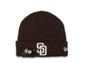 San Diego Padres New Era MLB Cuffed Basic Knit Beanie Hat Dark Brown Crown/Cuff White Logo (Solid Color)