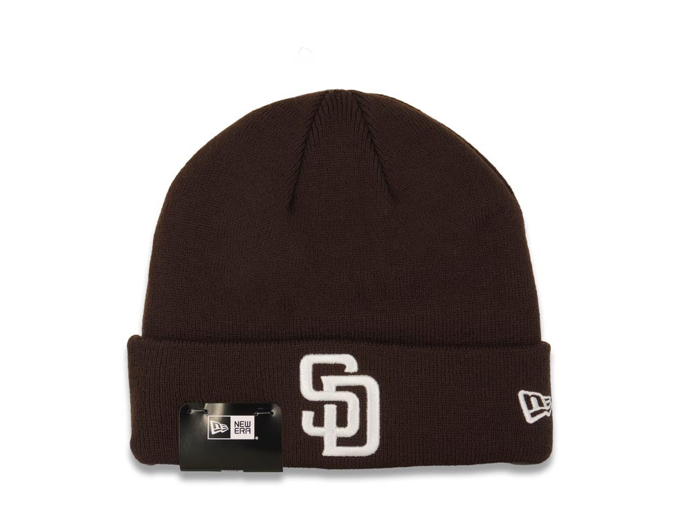 San Diego Padres New Era MLB Cuffed Basic Knit Beanie Hat Dark Brown Crown/Cuff White Logo (Solid Color)