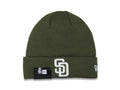 San Diego Padres New Era MLB Cuffed Knit Beanie Hat Olive Green Crown/Cuff White Logo (Solid Color)