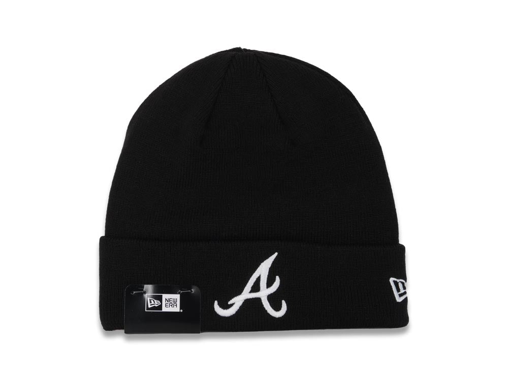 Atlanta Braves New Era MLB Cuffed Knit Beanie Hat Black Crown/Cuff White Logo (Solid Color Knit)
