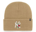 New York Yankees '47 Brand MLB Cuffed Knit Beanie Hat Khaki Crown/Visor White with Red Rose Logo