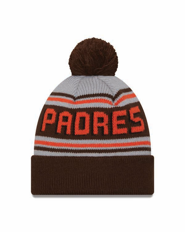 San Diego Padres New Era MLB Cuffed Pom Knit Hat Gray/Brown/Orange Crown/Visor Yellow/Orange Logo