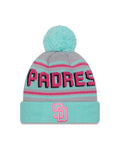 (Child/Youth) City Connect San Diego Padres New Era MLB Cuffed Pom Kid Beanie/Knit Hat Teal Crown/Visor Magenta Logo