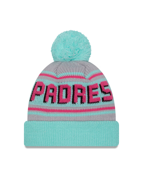 (City Connect) San Diego Padres New Era MLB Cuffed Pom Beanie/Knit Hat Light Teal/Magenta Crown/Visor Pink Logo