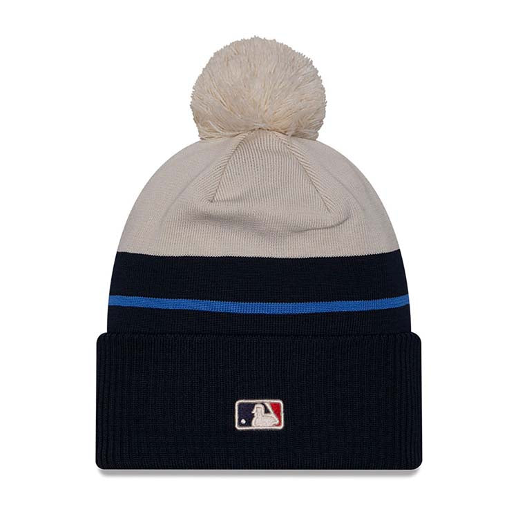 (City Connect) Los Angeles Dodgers New Era MLB Cuffed Pom Knit Hat Cream/Navy Crown/Visor Cream Logo
