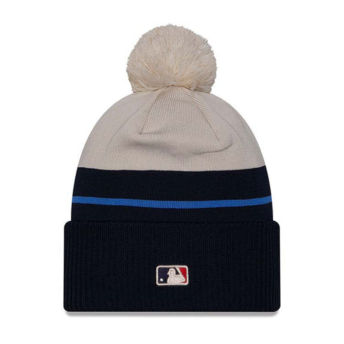 (City Connect) Los Angeles Dodgers New Era MLB Cuffed Pom Knit Hat Cream/Navy Crown/Visor Cream Logo