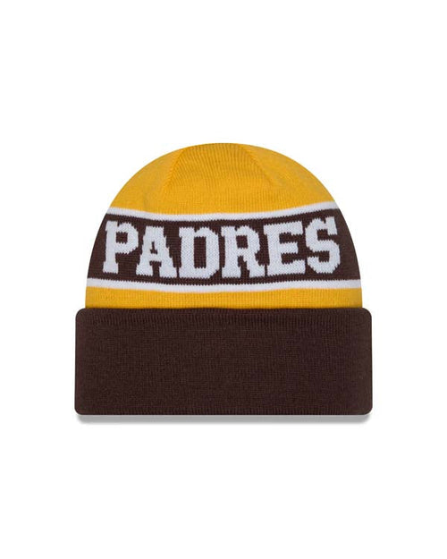 (Reversable) San Diego Padres New Era MLB Cuffed Knit Beanie Hat Yellow/Brown Crown/Visor Yellow Logo