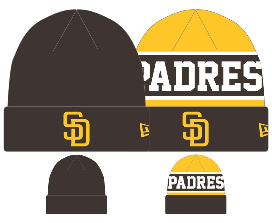 (Reversable) San Diego Padres New Era MLB Cuffed Knit Beanie Hat Yellow/Brown Crown/Visor Yellow Logo