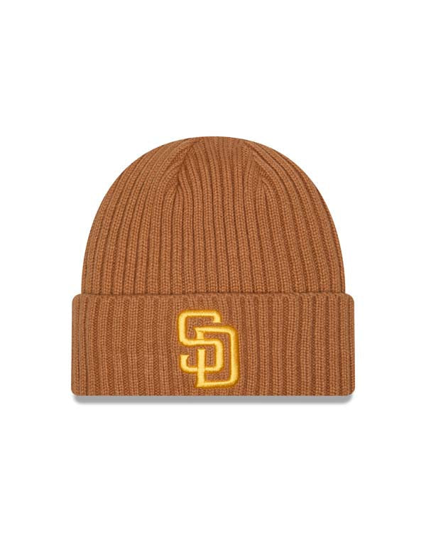 San Diego Padres New Era MLB Cuffed Knit Beanie Hat Light Brown Crown/Visor Yellow Logo (Solid Color)