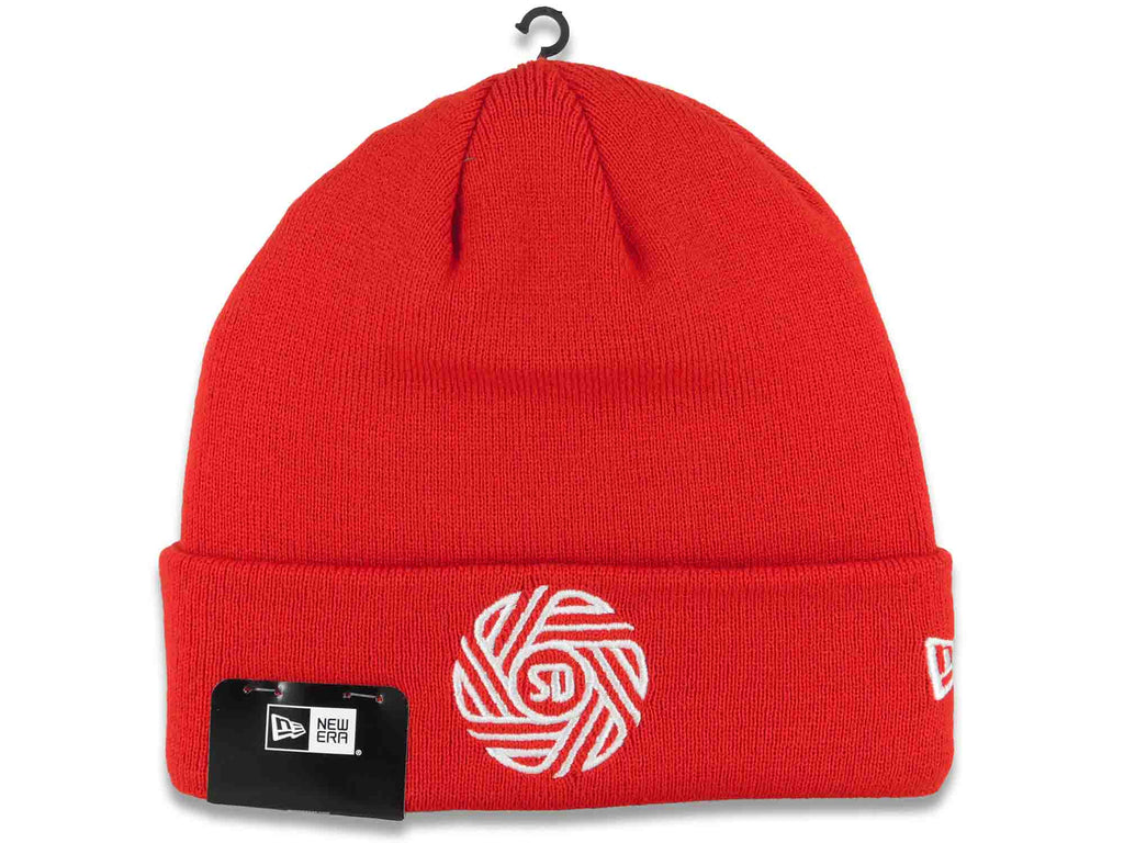 San Diego FC New Era MLS Cuffed Knit Beanie Hat Red Crown/Cuff White Swirl Logo