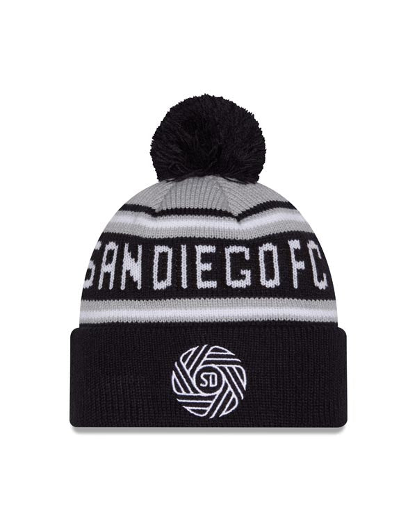 San Diego FC New Era MLS Cuffed Pom Knit Beanie Gray/Navy Blue Crown/Visor White Logo