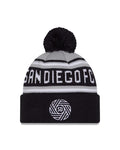 San Diego FC New Era MLS Cuffed Pom Knit Beanie Gray/Navy Blue Crown/Visor White Logo