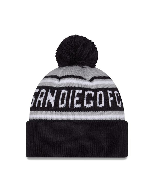 San Diego FC New Era MLS Cuffed Pom Knit Beanie Gray/Navy Blue Crown/Visor White Logo