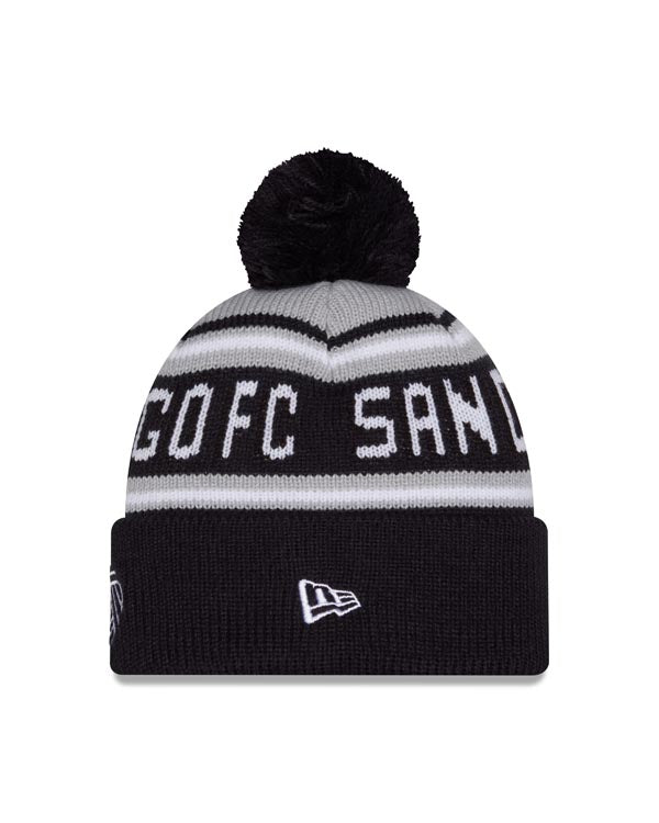 San Diego FC New Era MLS Cuffed Pom Knit Beanie Gray/Navy Blue Crown/Visor White Logo