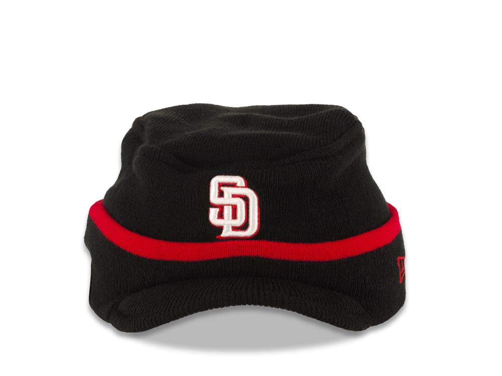 San Diego Padres New Era MLB Knit Beanie With Visor Black/Red Crown/Visor White/Red Logo (Riley Round)