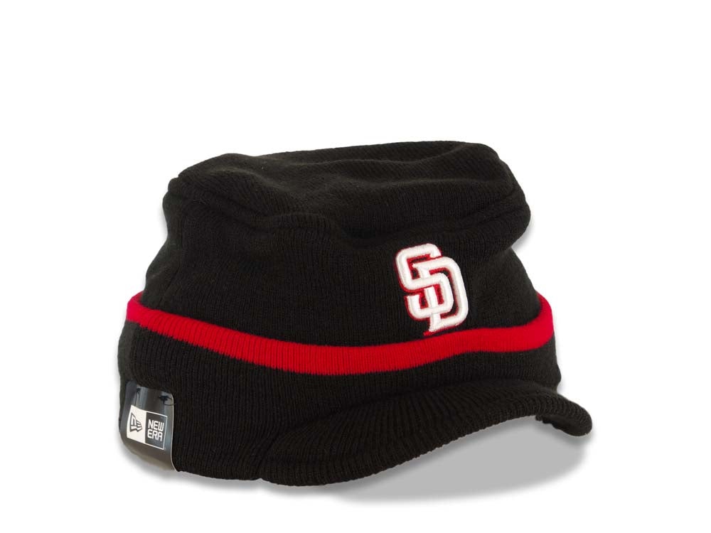 San Diego Padres New Era MLB Knit Beanie With Visor Black/Red Crown/Visor White/Red Logo (Riley Round)