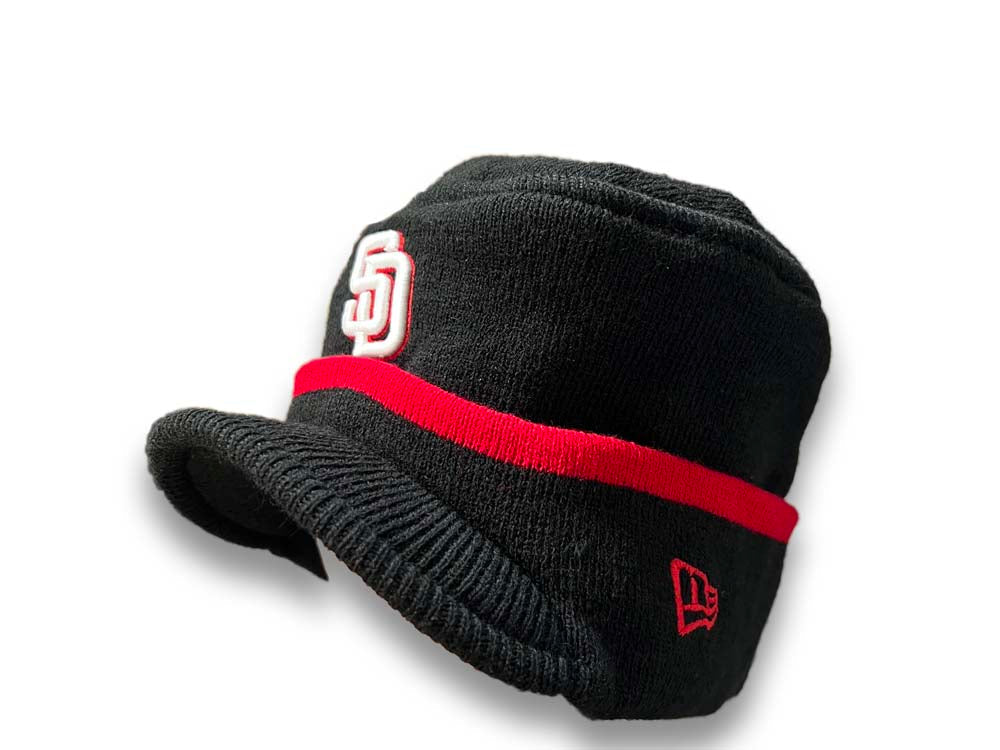 San Diego Padres New Era MLB Knit Beanie With Visor Black/Red Crown/Visor White/Red Logo (Riley Round)