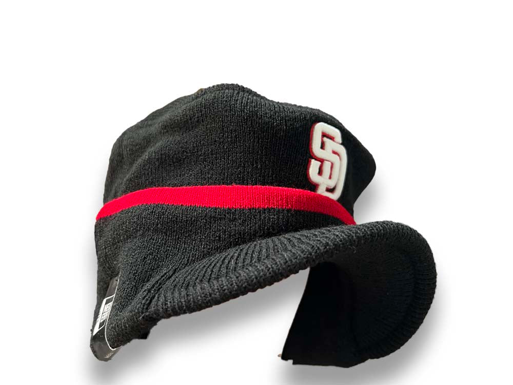 San Diego Padres New Era MLB Knit Beanie With Visor Black/Red Crown/Visor White/Red Logo (Riley Round)