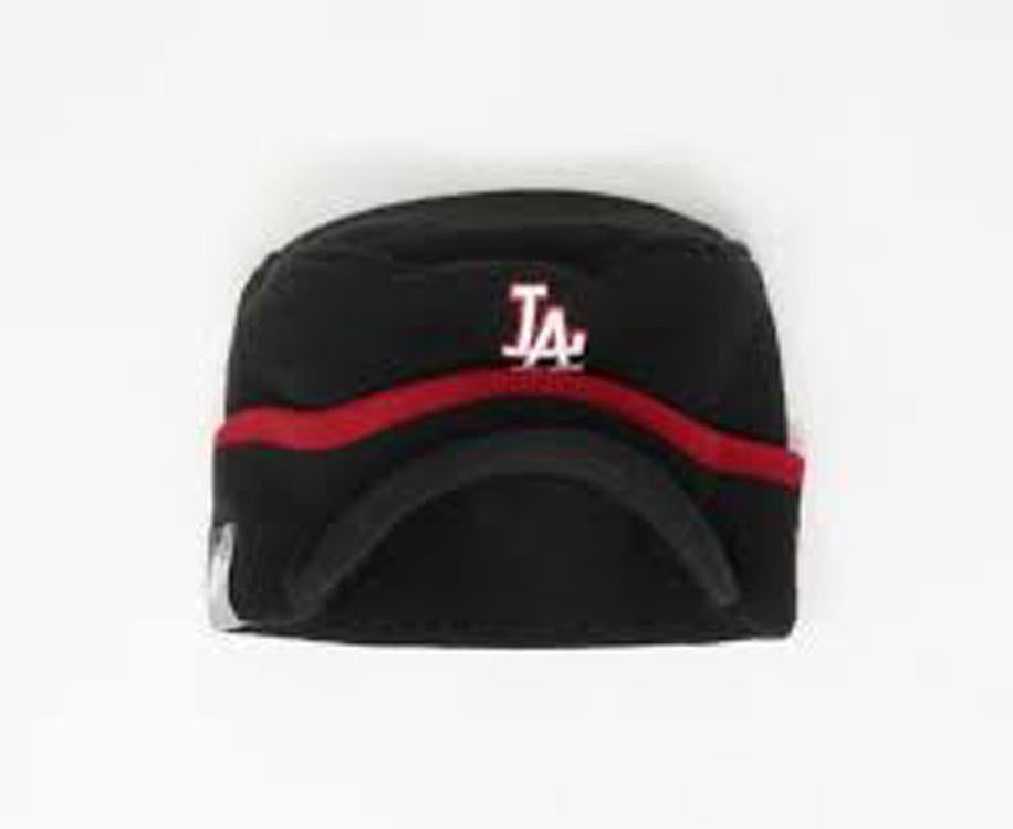 Los Angeles Dodgers New Era MLB Knit Beanie With Visor Black/Red Crown/Visor White/Red Logo (Riley Round)