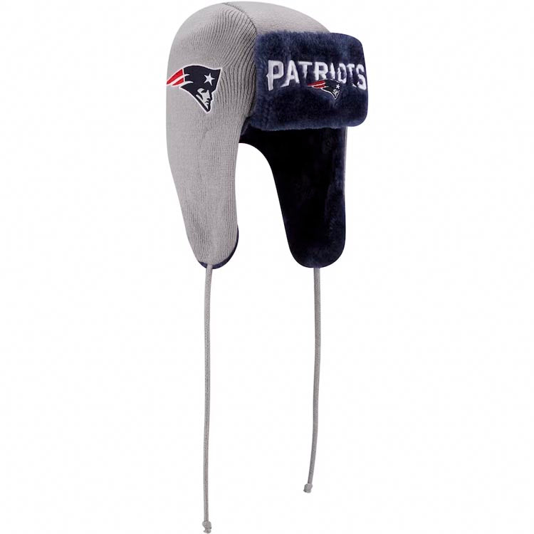 New England Patriots New Era NFL Trapper Knit Gray/Navy Blue Crown/Visor Team Color Logo