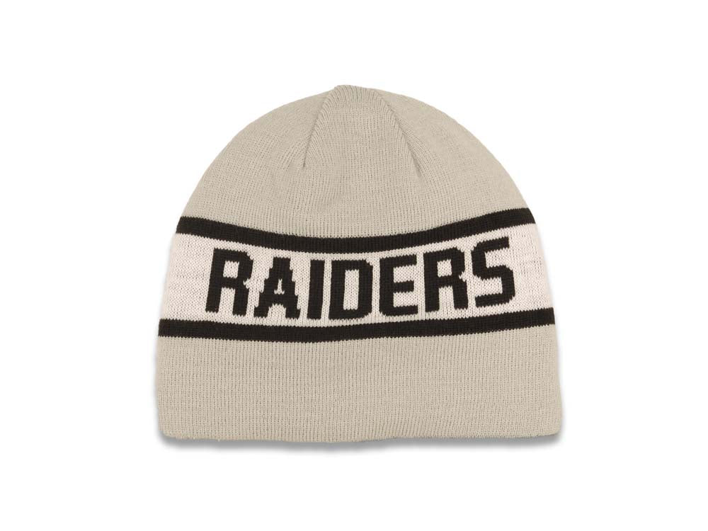 Oakland Raiders New Era NFL Uncuffed Skull Beanie/Knit Hat Gray/Black Crown/Visor Team Color Logo (Reverse)