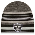 Las Vegas Raiders New Era Uncuffed Skull Knit Beanie Hat Black/Gray Striped Crown/Visor Team Color Logo