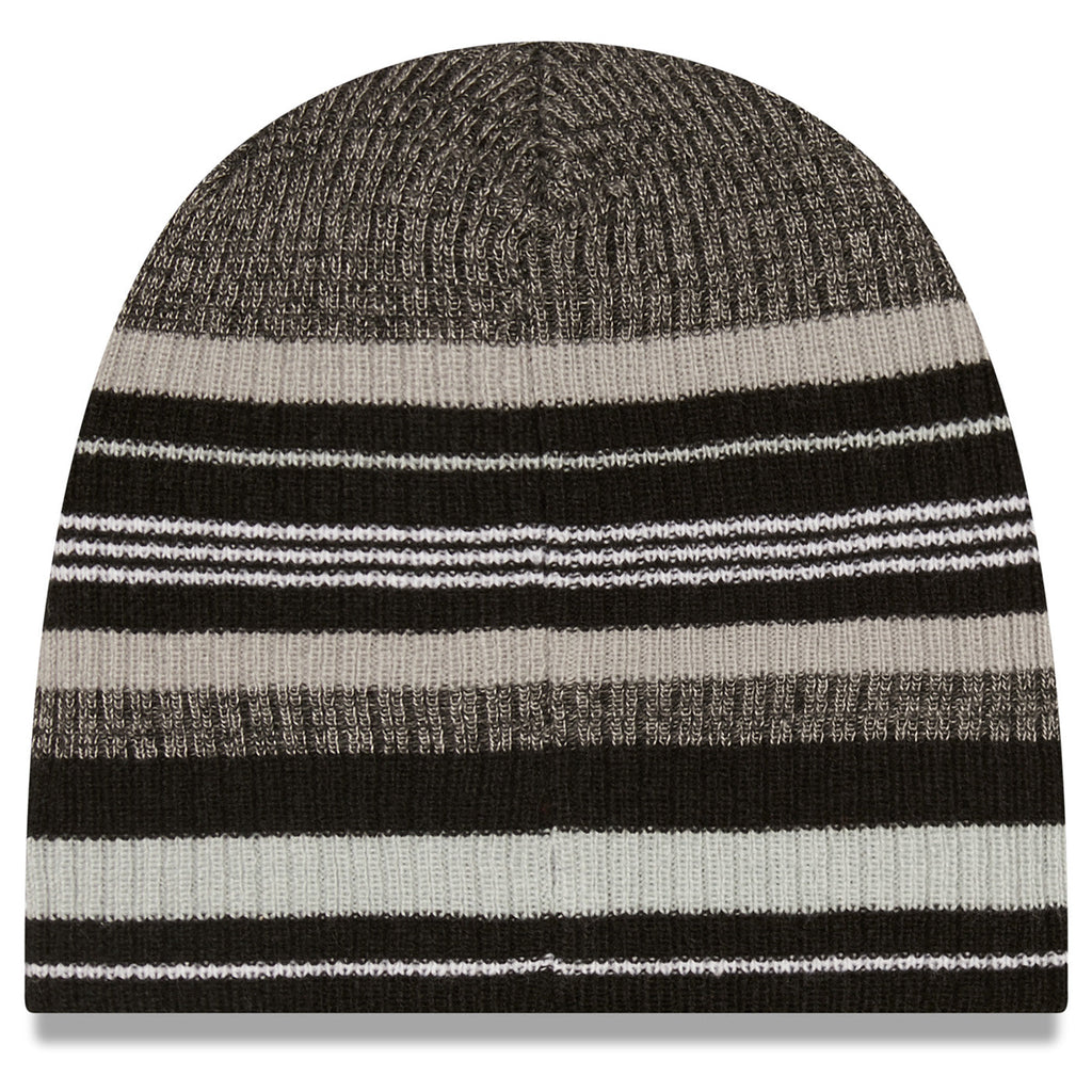 Las Vegas Raiders New Era Uncuffed Skull Knit Beanie Hat Black/Gray Striped Crown/Visor Team Color Logo