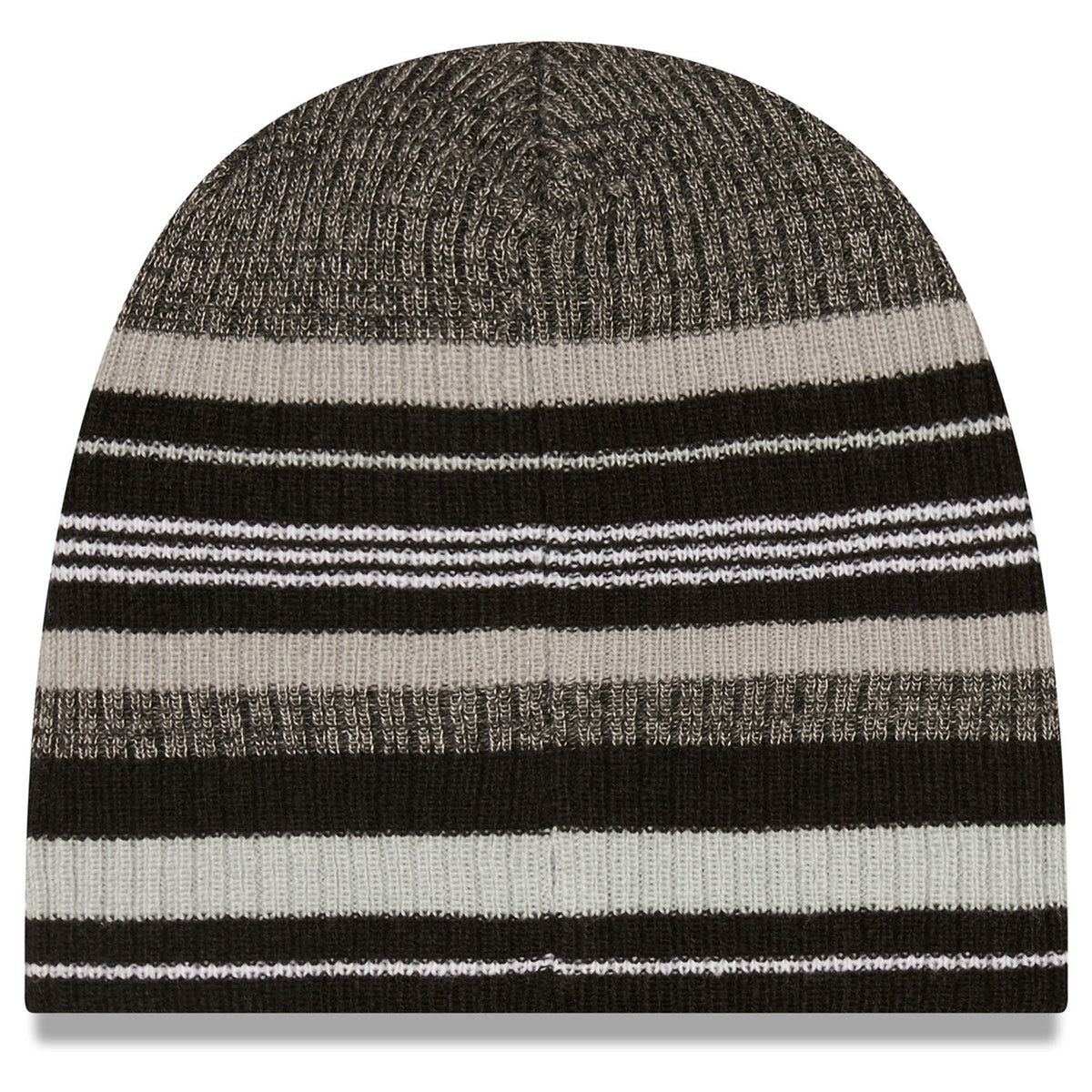 Las Vegas Raiders New Era Uncuffed Skull Knit Beanie Hat Black/Gray Striped Crown/Visor Team Color Logo
