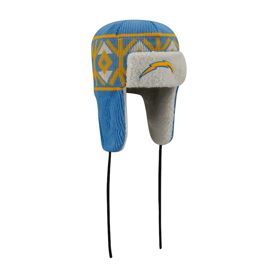 Los Angeles Chargers New Era NFL Trapper Knit Beanie Hat Sky Blue/Yellow Crown/Visor Team Color Logo