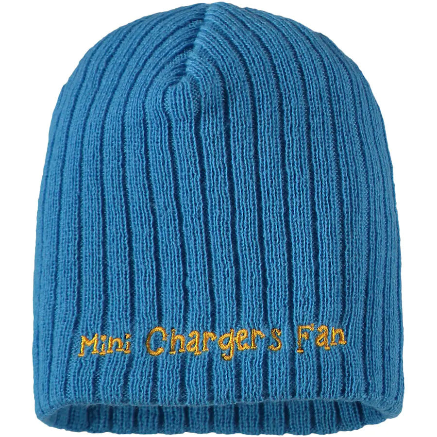 (Infant/Toddler) Los Angeles Chargers New Era NFL Uncuffed Skull Mini Fan Knit Beanie Hat Sky Blue Crown/Visor Team Color Logo