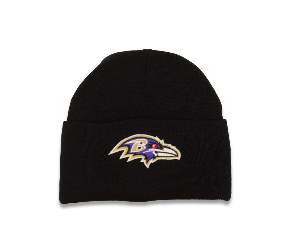 Baltimore Ravens NFL Basic Cuffed Beanie/Knit Black Crown/Visor Team Color Logo