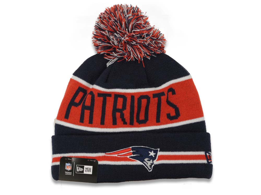 New England Patriots New Era NFL Cuffed Pom Coach Knit Beanie Hat Navy/Red/White Crown/Visor Team Color Logo