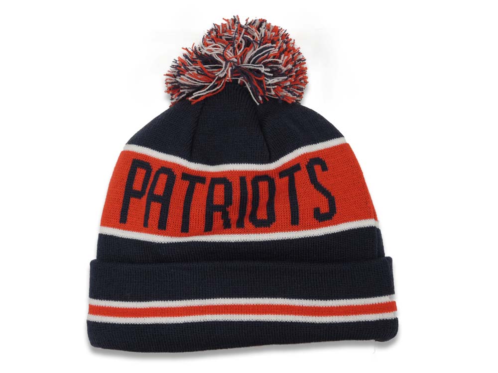 New England Patriots New Era NFL Cuffed Pom Coach Knit Beanie Hat Navy/Red/White Crown/Visor Team Color Logo