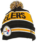 Pittsburgh Steelers New Era NFL Cuffed Pom Knit Beanie Hat Black/Yellow/White Crown/Visor Team Color Logo (The Coach)