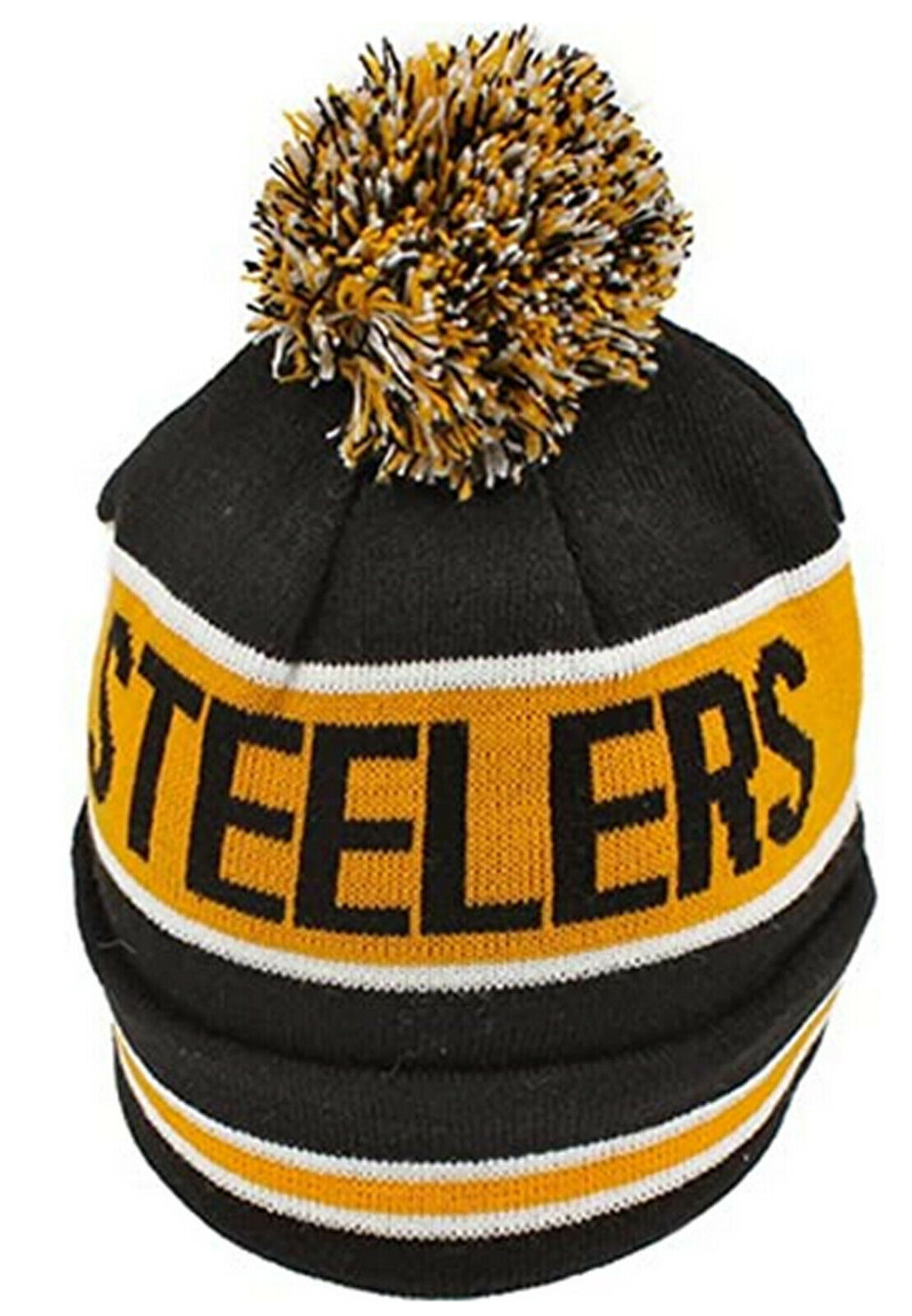 Pittsburgh Steelers New Era NFL Cuffed Pom Knit Beanie Hat Black/Yellow/White Crown/Visor Team Color Logo (The Coach)