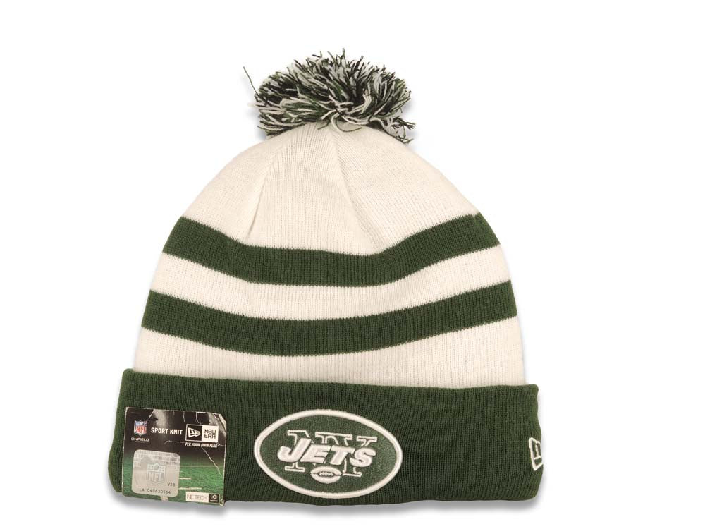 New Yourk Jets New Era Cuffed Pom Sideline Beanie/Knit Hat White/Green Crown/Visor Team Color Logo