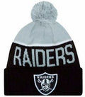 Oakland Raiders New Era NFL Cuffed Pom Knit 2015 Sideline Hat Gray/Black Crown Black Cuff Team Color Logo