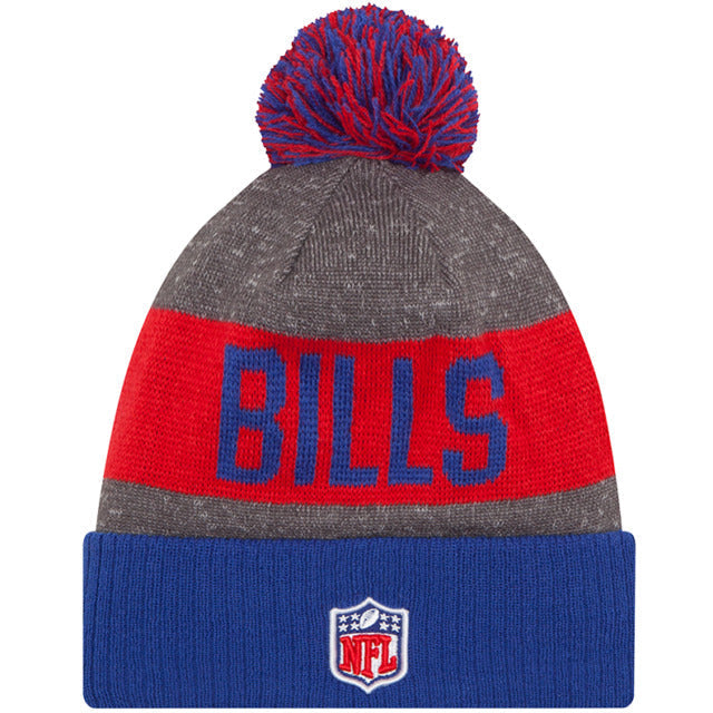Buffalo Bills New Era NFL Cuffed Pom Knit Beanie Hat Royal Blue/Red/Gray Crown/Visor Team Color Logo (2016 Sideline)