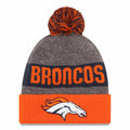 Denver Broncos New Era NFL Cuffed Pom Knit Beanie Hat Orange/Navy/Gray Crown/Visor Team Color Logo (2016 Sideline)