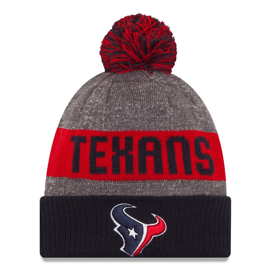 Houston Texans New Era NFL Cuffed Pom Knit Beanie Hat Navy/Red/Gray Crown/Visor Team Color Logo (2016 Sideline)