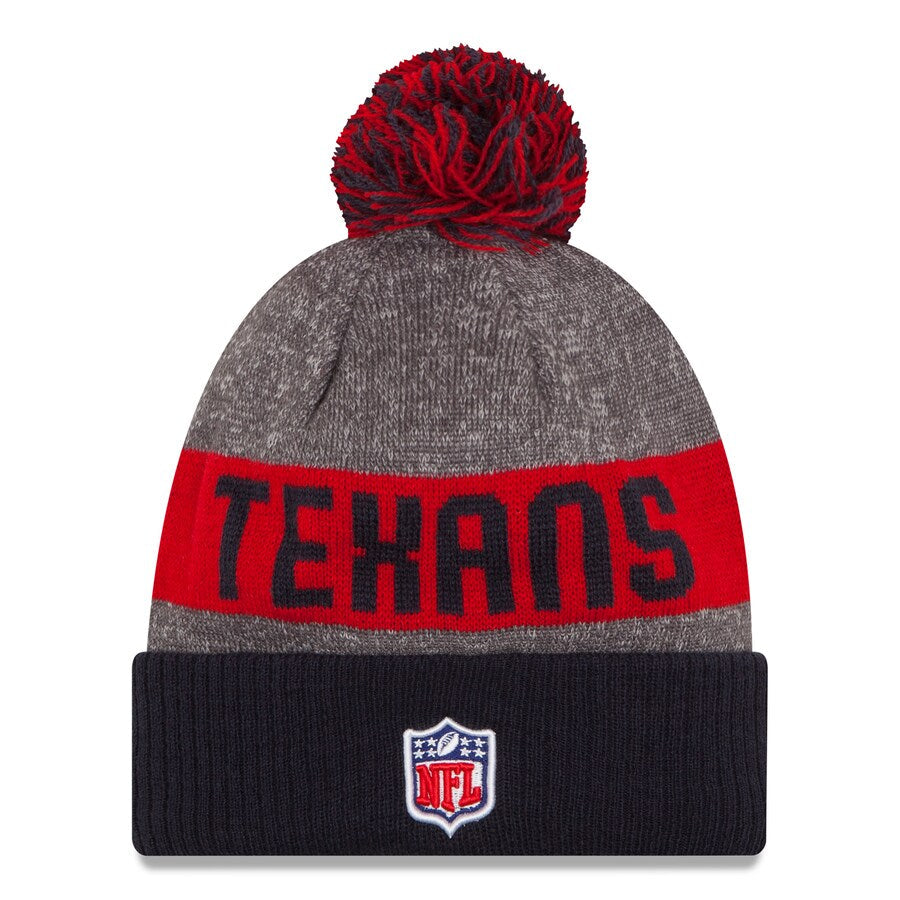 Houston Texans New Era NFL Cuffed Pom Knit Beanie Hat Navy/Red/Gray Crown/Visor Team Color Logo (2016 Sideline)