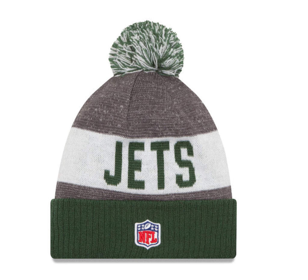 New York Jets New Era Cuffed Pom Knit Beanie Hat Green/White Crown/Visor Team Color Logo (2016 Sideline)