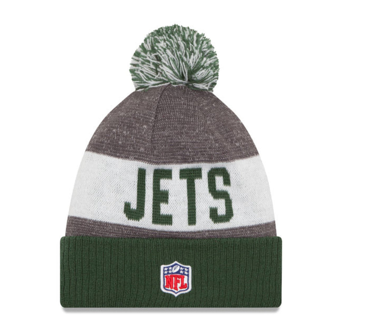 New York Jets New Era Cuffed Pom Knit Beanie Hat Green/White Crown/Visor Team Color Logo (2016 Sideline)