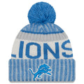 Detroit Lions New Era NFL Cuffed Pom Knit Beanie Royal Blue/White Crown/Cuff Team Color Logo (2017 Sideline)